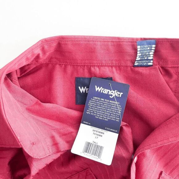 Wrangler Mens Long Sleeve Western Pearl Snap Up Front Red Tall Large NWT - Picture 9 of 9